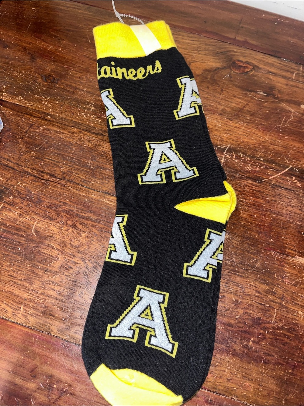 New AOP APP STATE Athletic Crew Socks with Black & Gold Stripe Accents OSFA
